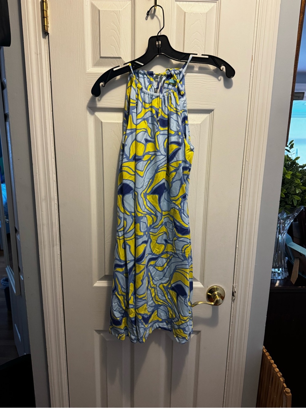 J McLaughlin Blue and Yellow Abstract Halter Sundress size S refitted to an XS